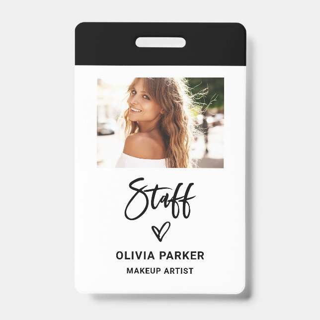 Casual Script Staff | Photo and Hand Drawn Heart Badge (Front)