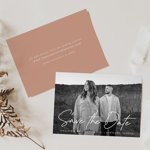 Casual Script Terracotta Photo Save The Date