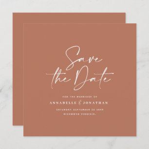 Casual script terracotta typography wedding save t save the date