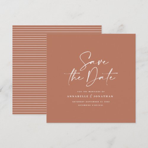 Casual script terracotta typography wedding save the date