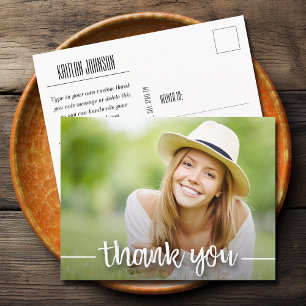 Casual Script Thank You Photo Graduation Postcard