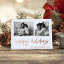 Casual Script Two Photo Grid | Happy Holidays Foil Holiday Card