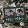 Casual Script Two Photo Grid | Happy Holidays Holiday Card