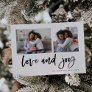 Casual Script Two Photo Grid | Love and Joy Holiday Card