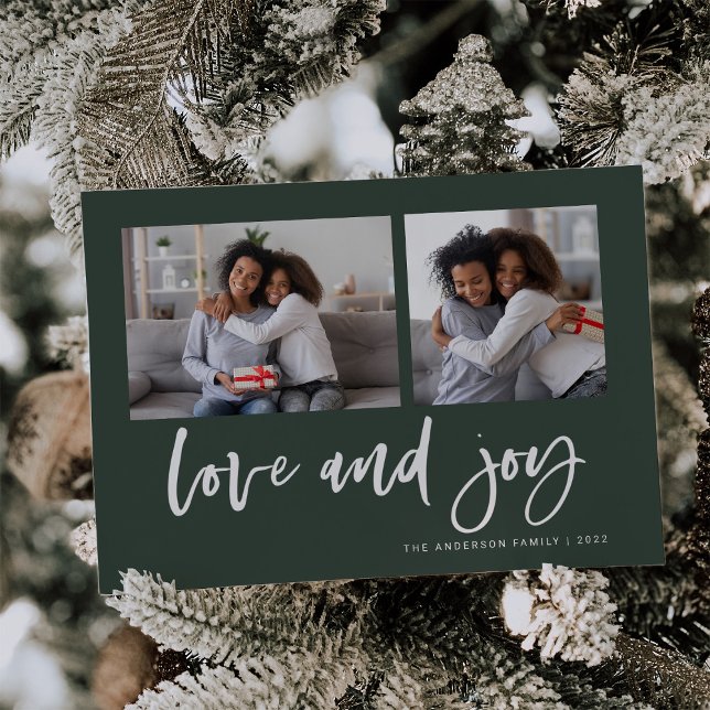 Casual Script Two Photo Grid | Love and Joy Holiday Card (Creator Uploaded)