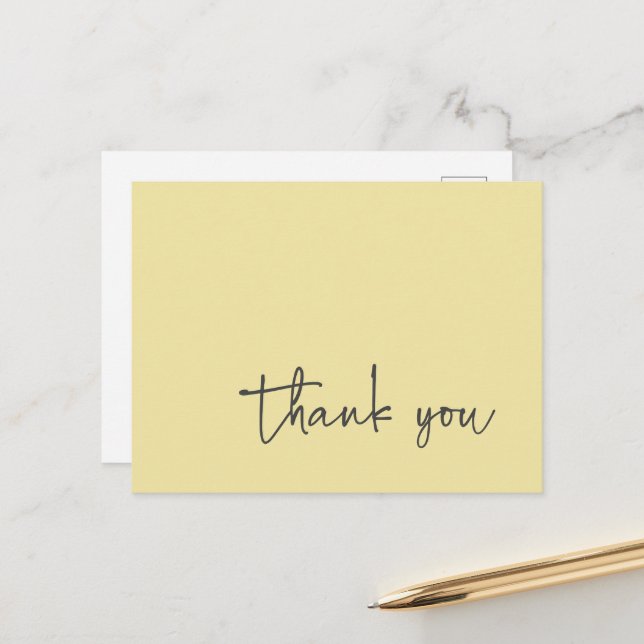 Casual Script Typography Lemon Yellow Thank You Postcard (Front/Back In Situ)