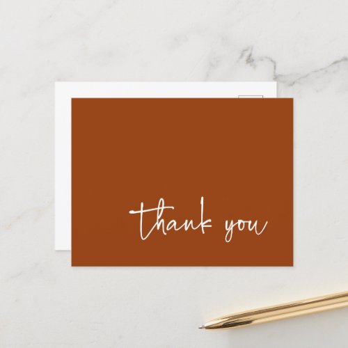 Casual Script Typography Terracotta Thank You Postcard