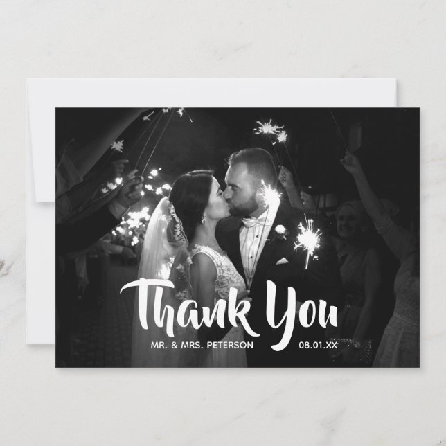 Casual Script Wedding Photo Thank You Card (Front)