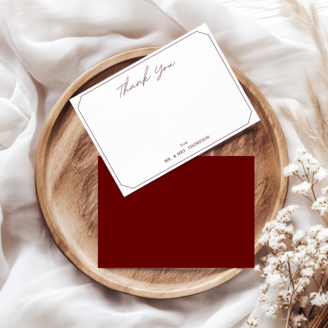 Casual Script Wedding Thank You Maroon Border Note Card (Creator Uploaded)