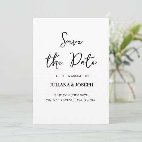 Casual Script White and Black Typography Wedding Save The Date
