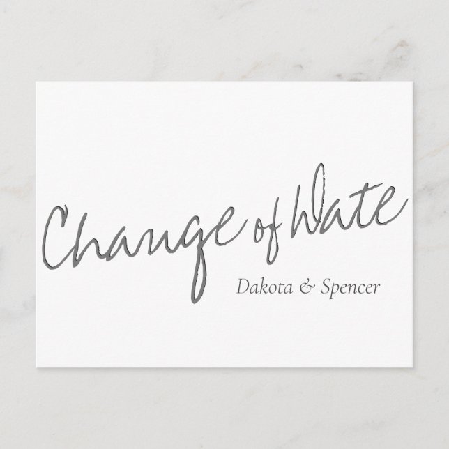 Casual Script | White Gray Change of Wedding Date Postcard (Front)