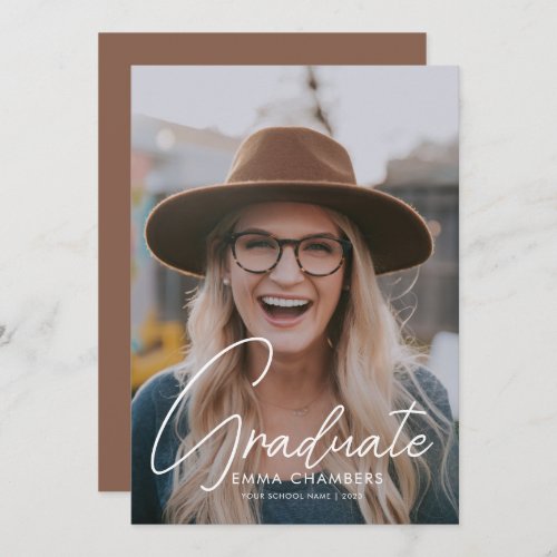 Casual Script White  Photo Graduation Party Invitation