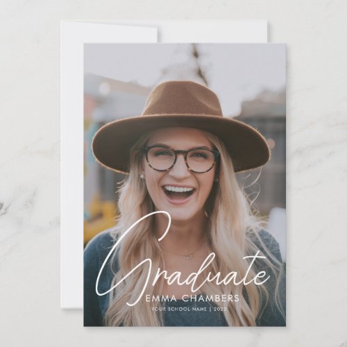 Casual Script White  Photo Graduation Party Invitation