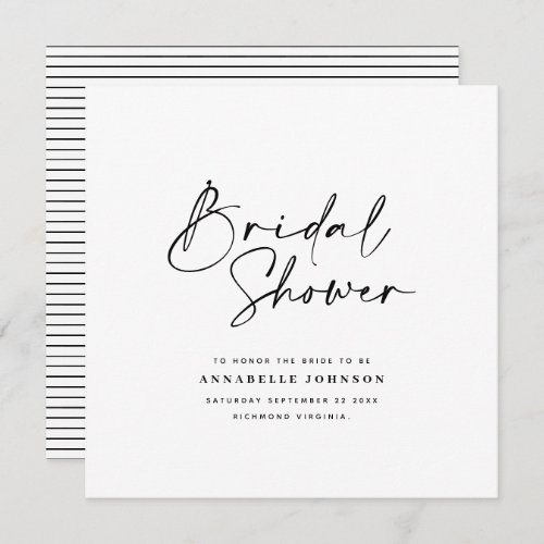 Casual script white simple bridal shower  save the date