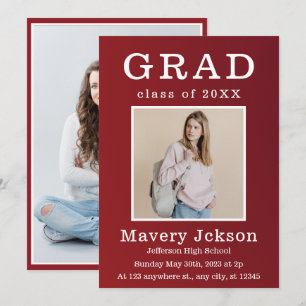 Casual Script White Two Photo Graduation Party Invitation