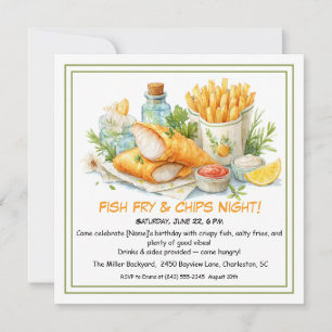 Casual Seafood - Fish Fry & Chips Birthday Holiday Card