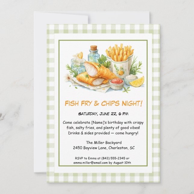 Casual Seafood - Fish Fry & Chips Birthday  Invita Invitation (Front)