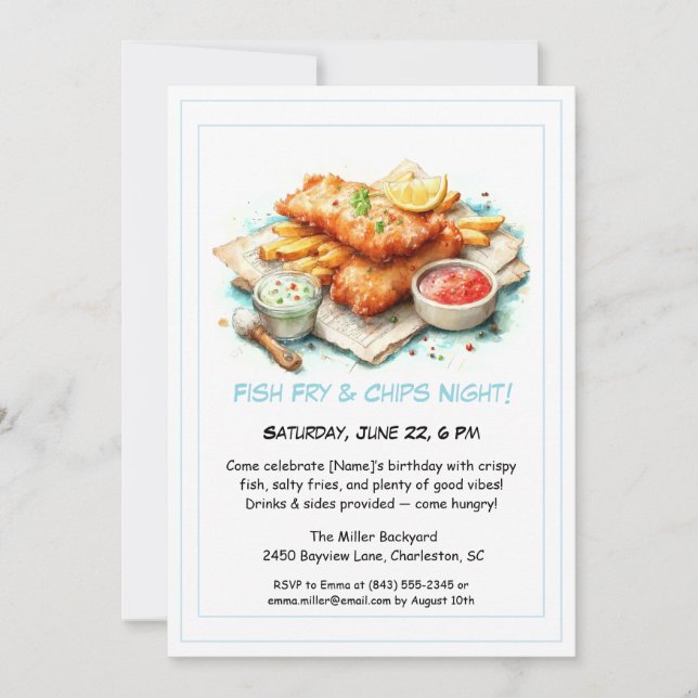 Casual Seafood - Fish Fry & Chips Birthday  Invitation (Front)