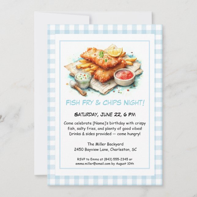 Casual Seafood - Fish Fry & Chips Birthday  Invitation (Front)