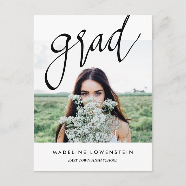 Casual Simple Grad Typography Graduate Photo Announcement Postcard (Front)