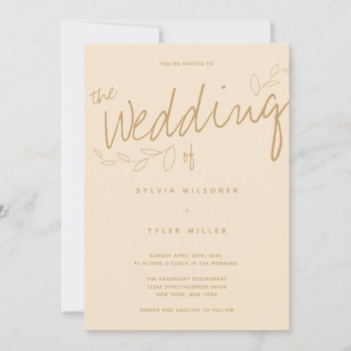 Casual Simple Modern Champagne Typography Wedding Invitation