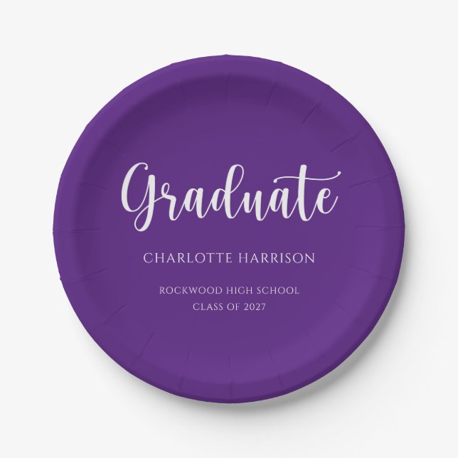 Casual Simple Script Graduation Party Paper Plates (Front)