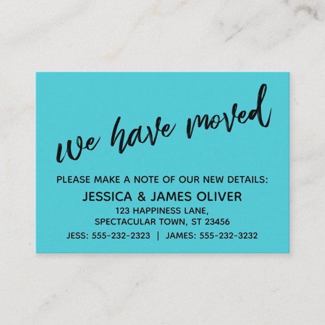 Casual, Simple Turquoise We've Moved Handout Card (Front)