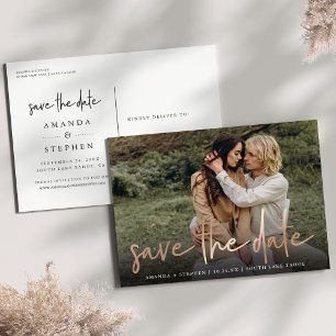 Casual Sketch Copper Photo Wedding Save the Date Announcement Postcard