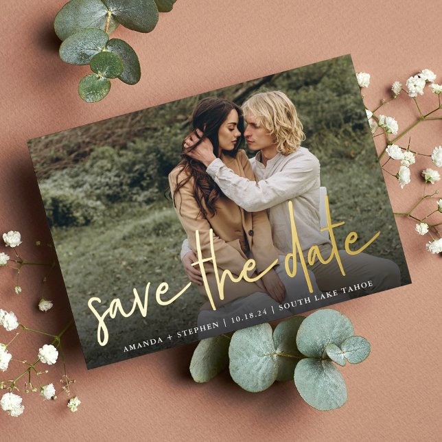 Casual Sketch Foil | Photo Save The Date Foil Invitation (Creator Uploaded)