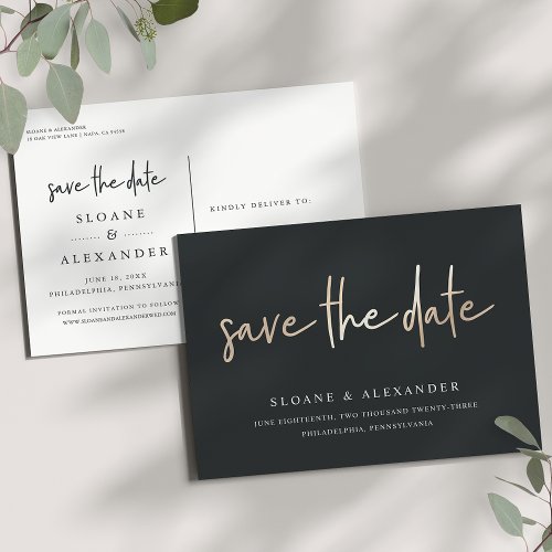 Casual Sketch Gold  Modern Wedding Save the Date Announcement Postcard