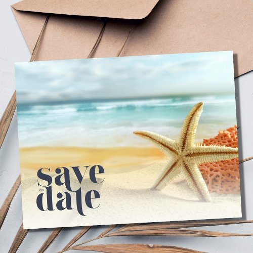Casual Starfish Beach Wedding Save the Date Announcement Postcard