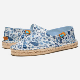 Casual Summer Blue White Paisley Pattern Women's Espadrilles