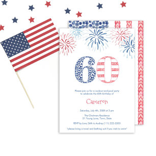 Casual Summer Red White Blue 60th Birthday Party Invitation