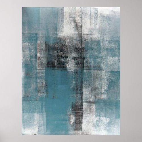 Casual Teal and Black Abstract Art Painting Poster