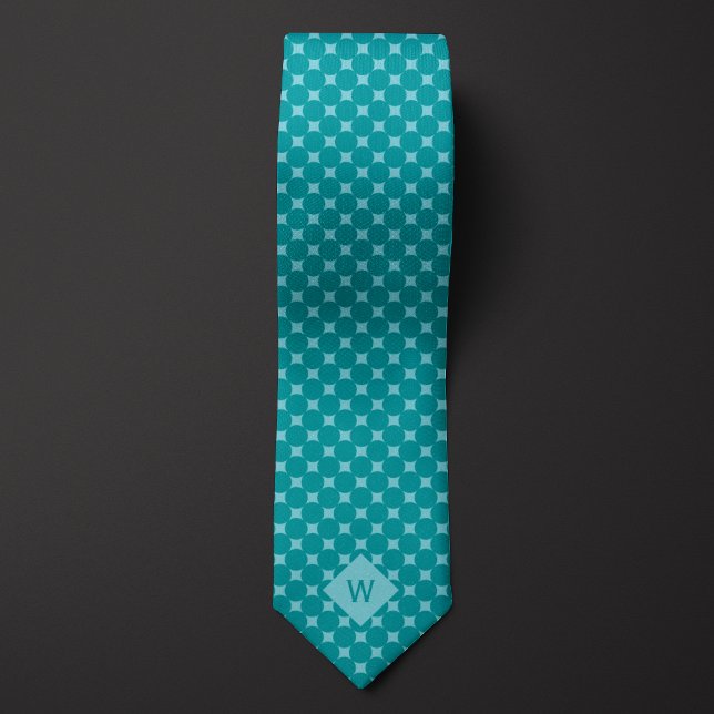 Casual Teal Circles Monogram Neck Tie (Creator Uploaded)