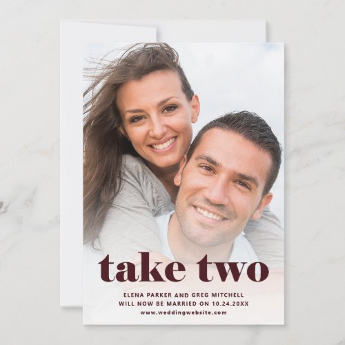 Casual Text  Two Photo Burgundy Rescheduled Save The Date