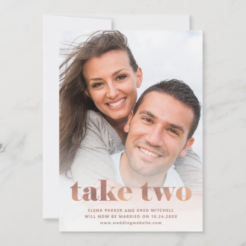 Casual Text  Two Photo Rose Gold Rescheduled Save The Date
