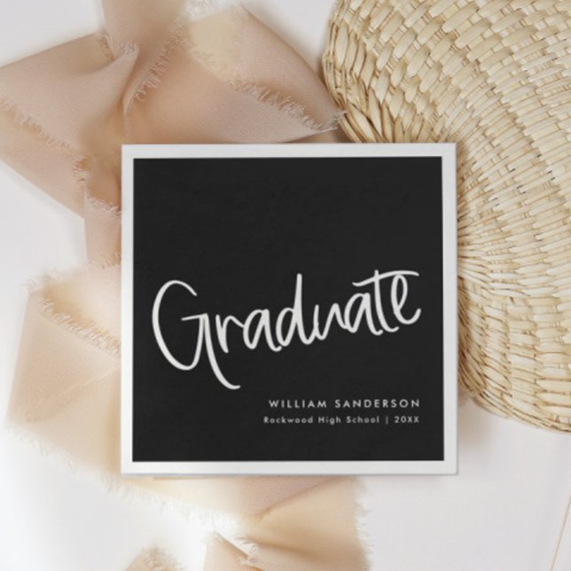 Casual Trendy Script Black & White Graduation Napkins (Creator Uploaded)