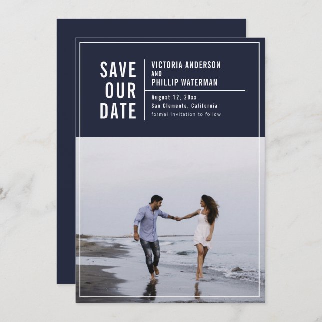 Casual Typography Frame Flat Save The Date Photo (Front/Back)
