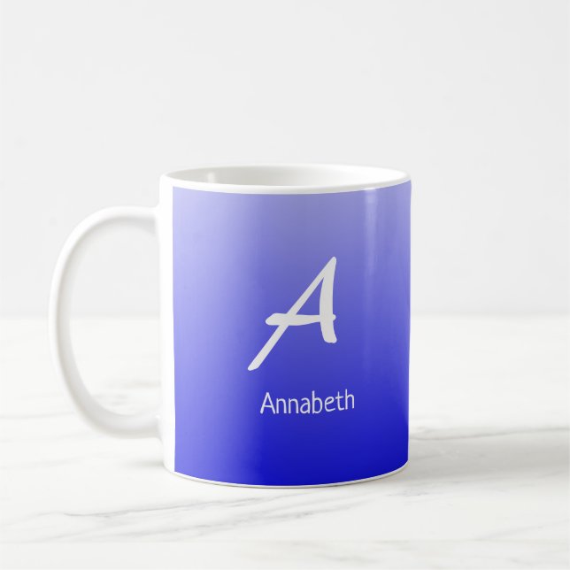 Casual Typography Monogram Blue Ombre Coffee Mug (Left)