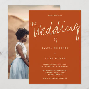 Casual Typography Photo Burnt Orange Wedding Invitation