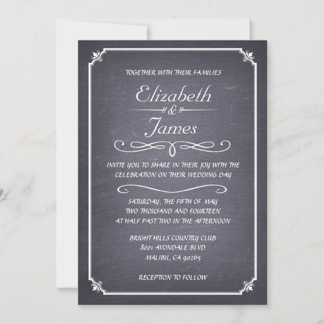Casual Vintage Chalkboard Wedding Invitations (Front)