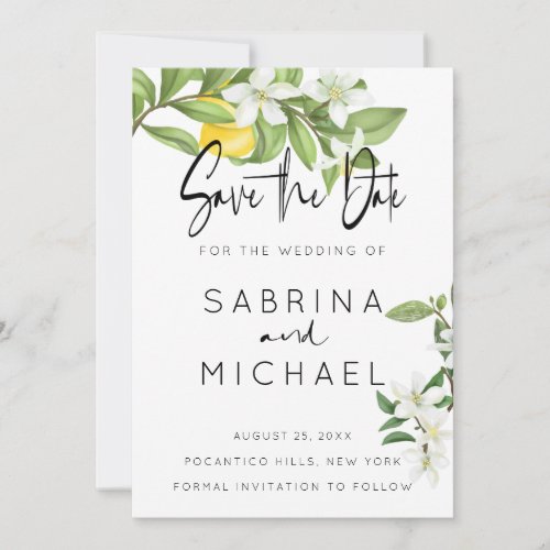 Casual Watercolor Lemon Blossom Save the Date