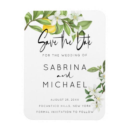 Casual Watercolor Lemon Blossom Save the Date Magnet