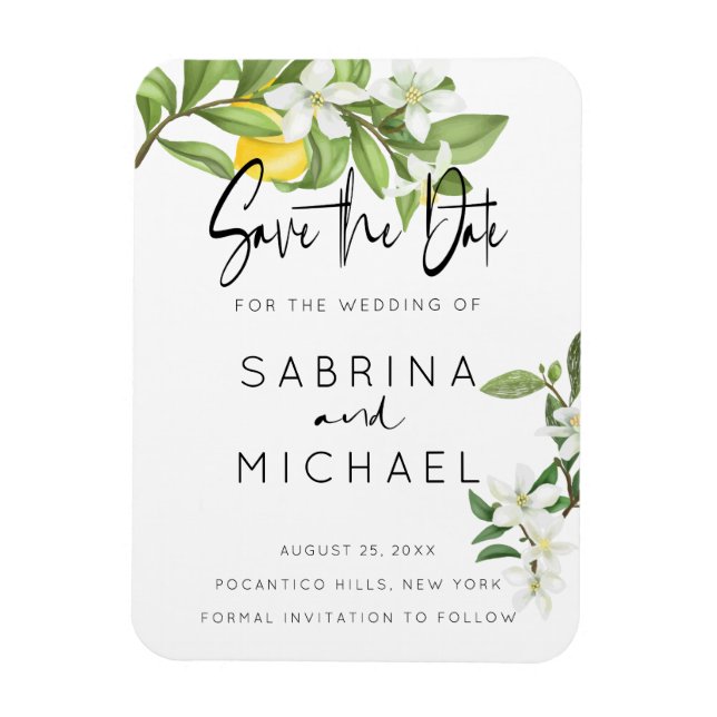 Casual Watercolor Lemon Blossom Save the Date Magnet (Vertical)
