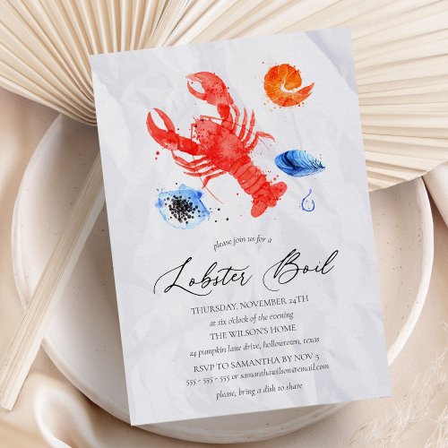 Casual Watercolor Lobster Boil Party Invitation