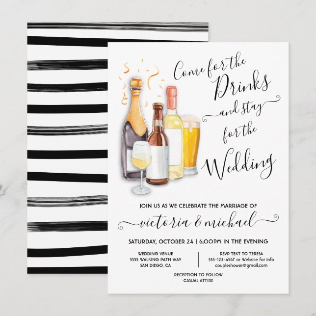 Casual Wedding Come for the drinks Invitation (Front/Back)
