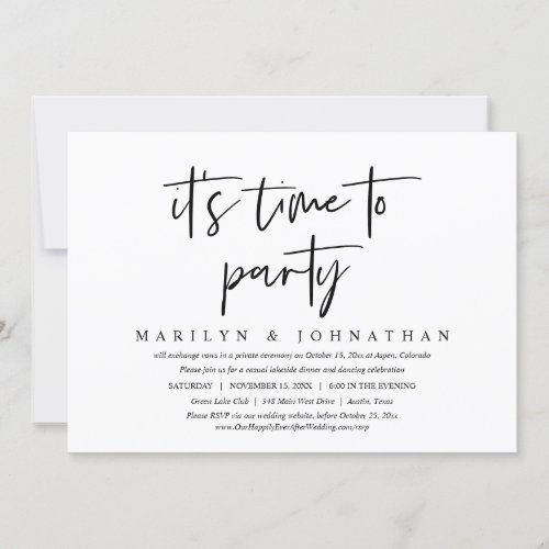 Casual Wedding Elopement It Is Time To Party Invitation