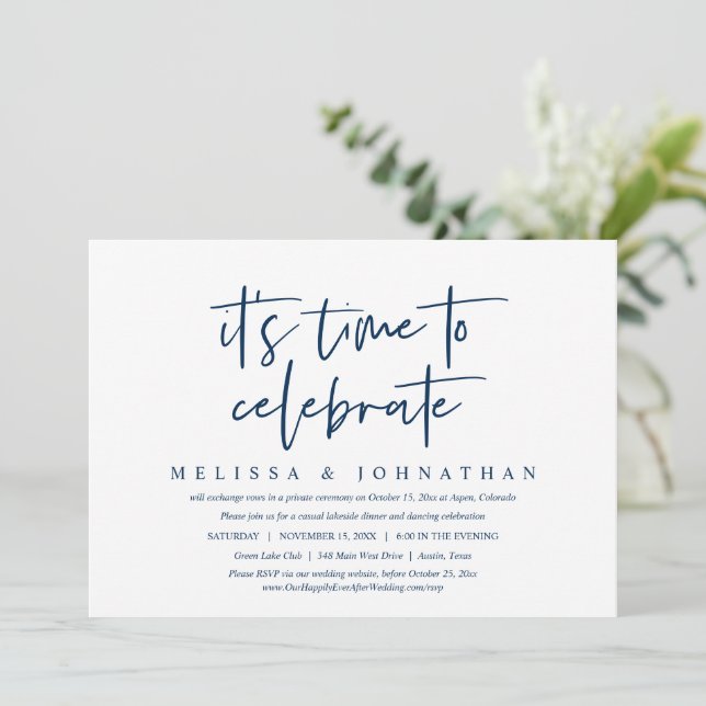 Casual Wedding Elopement, It's time to celebrate Invitation (Standing Front)