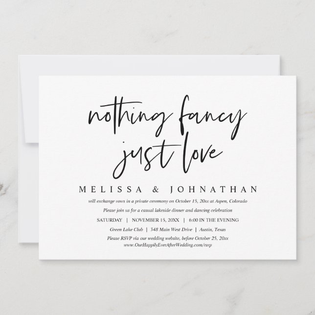 Casual Wedding Elopement, Nothing Fancy, Just Love Invitation (Front)